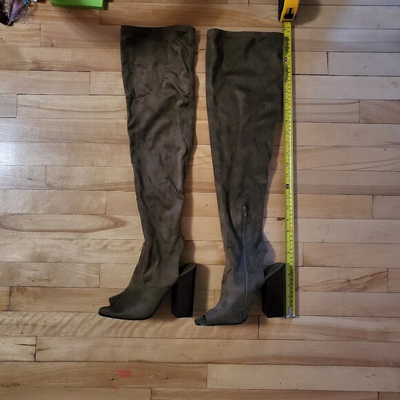 Seude peep toe over knee boots - Picture 1 of 4